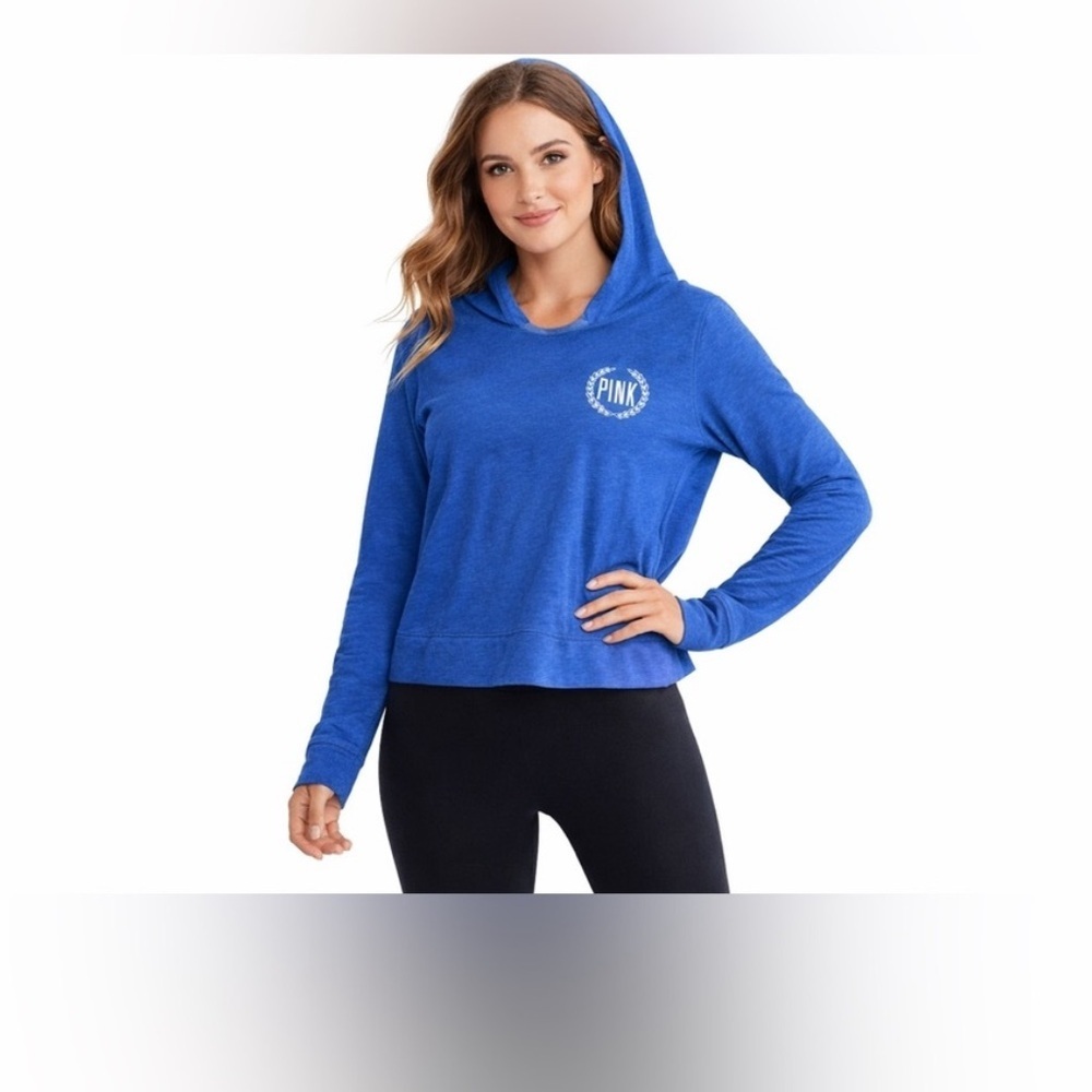 PINK by Victoria's Secret Royal Blue Semi Cropped Pullover Hoodie